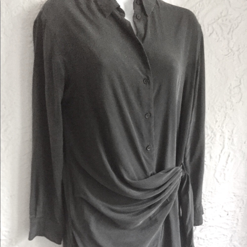 All Saints 100% Silk Khaki Green Drape Dress Just Dry-cleaned